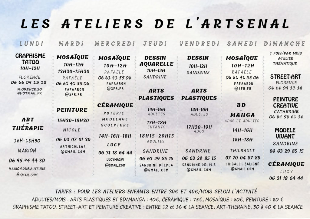 Le planning des ateliers de l'Artsenal