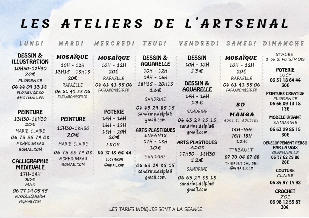 Planning des ateliers